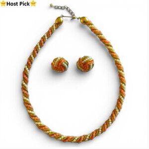 Vintage Avon Faux Coral & Pearl Twisted Rope Necklace & Earrings Set – Gold‑Tone